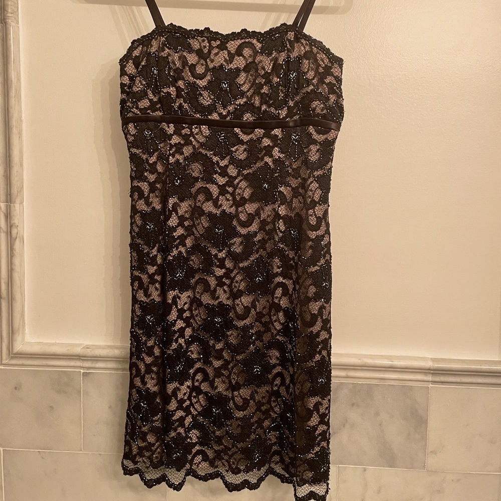 Basix II Lace & Beaded Cocktail Dress - Black & Nude